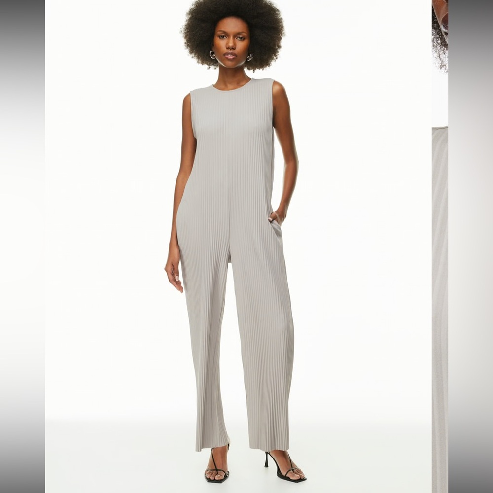 Babaton Aritzia Ashen (Gray) Conference Wide Leg Chic Accordion Jumpsuit - XL